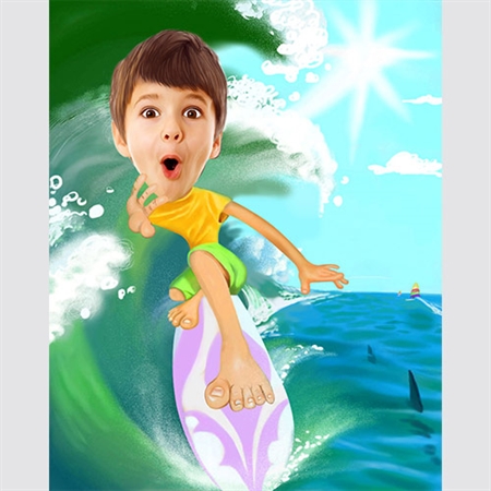 Surfing Boy Caricature from Photo - myDaVinci